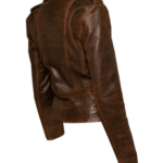 Vintage Copper Biker Style Leather Jacket With Belt - Image 3