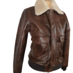 Cindy's two tone Brown A2 bomber Leather Jacket with Fur Collar - Image 2