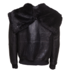 Gregos Varsity Style Sheepskin Shearling Jacket with Large Hoodie - Image 4