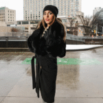 Aria Black Chic long cashmere blend coat with fox fur - Image 5