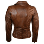 Women's distressed biker leather jacket with piping - Image 2