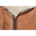 Rocco Vintage Cognac Aviator bomber shearling jacket with Fox trim hoodie - Image 6