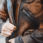 Tracy's shaded brown crop biker leather jacket with waist belt - Image 4