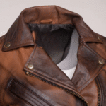 Tracy's shaded brown crop biker leather jacket with waist belt - Image 5