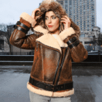 Women's Rocco Vintage Distressed Brown Shearling Jacket - Image 2