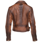 Tracy's shaded brown crop biker leather jacket with waist belt - Image 2