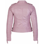 Women’s Pink Quilted Biker Style Leather Jacket - Image 2