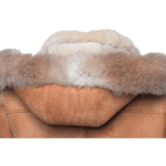 Rocco Vintage Cognac Aviator bomber shearling jacket with Fox trim hoodie - Image 7