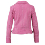 Anorah’s Fuschia Biker Style Leather Jacket - Image 2