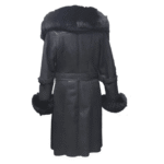Allis Black Belted Shearling coat with large fox fur hoodie - Image 2