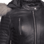 Larissa's Black Leather Jacket with Hoodie and Fur Trim - Image 5
