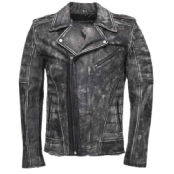 Miles stone wash biker leather jacket
