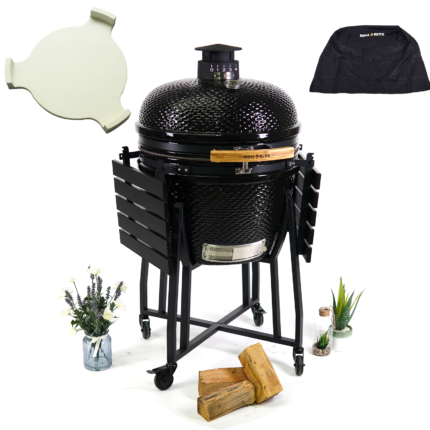 Kamado X Midi Ceramic Charcoal BBQ Bundle – Black