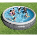 Bestway Fast Set 15’x33″ Round Inflatable Outdoor Ground Swimming Pool with Set - Image 2